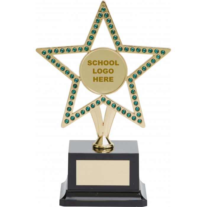  10'' GOLD METAL STAR WITH GREEN GEMSTONES - CHOICE OF SPORTS CENTRE 